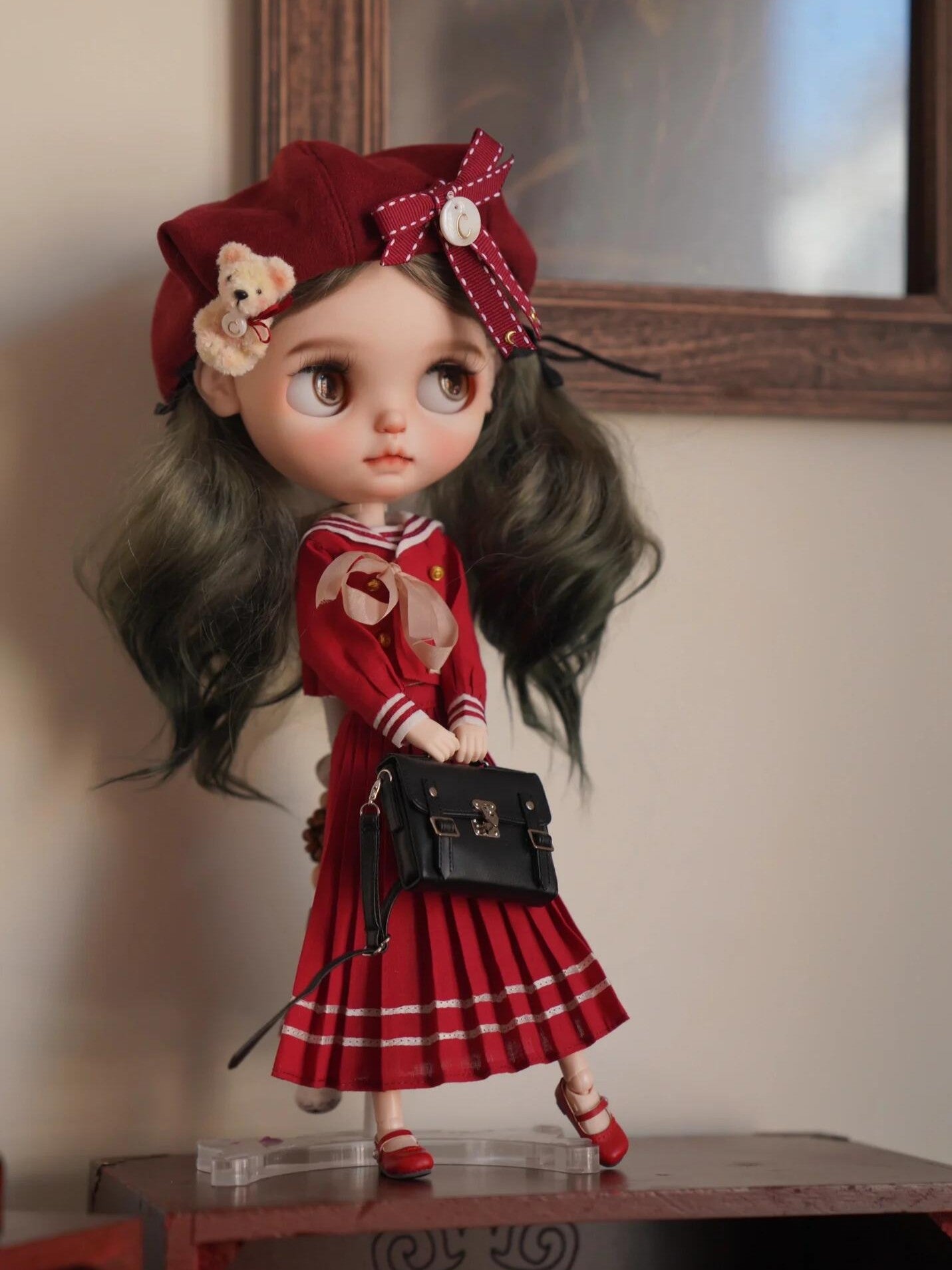 Red School Uniform Blythe Outfit - Handmade Doll Clothes - ToastDoll
