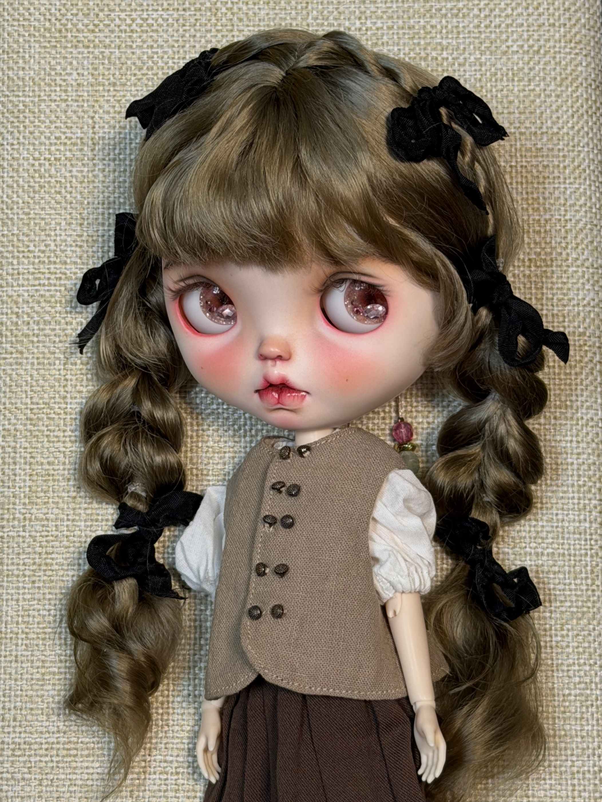 Bangs Double Braided Pigtails Blythe Wig - Handmade Doll Hair - ToastDoll