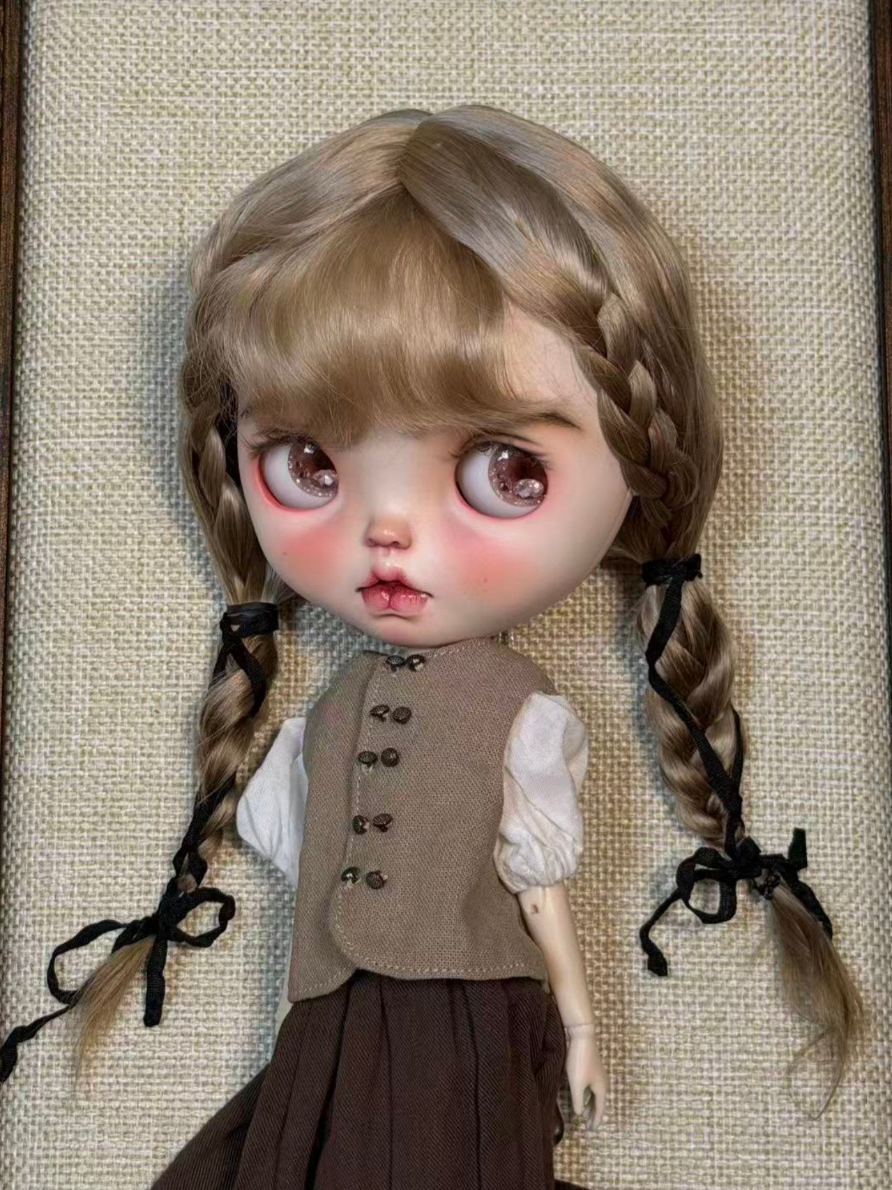 Bangs Double Braided Pigtails Blythe Wig - Handmade Doll Hair - ToastDoll