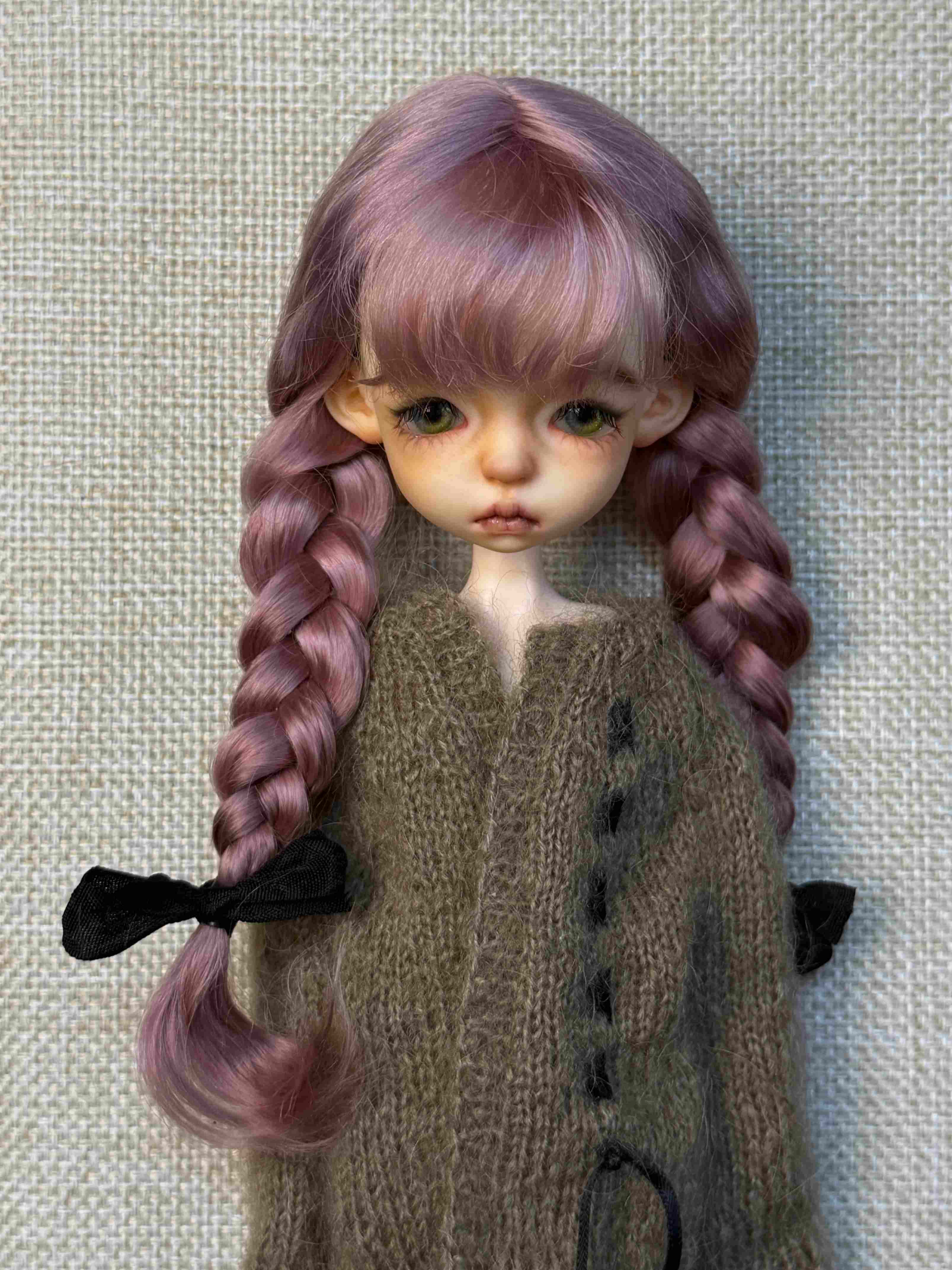 Bangs Double Braided Pigtails 1/6 BJD Wig - Handmade Doll Hair - ToastDoll