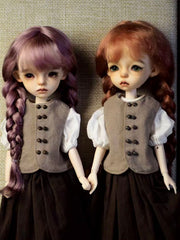 Bangs Double Braided Pigtails 1/6 BJD Wig On Doll Display | ToastDoll