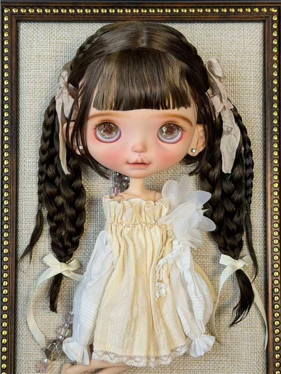 Braided Twin Tail Short Blythe Wig - Handmade Doll Hair - ToastDoll