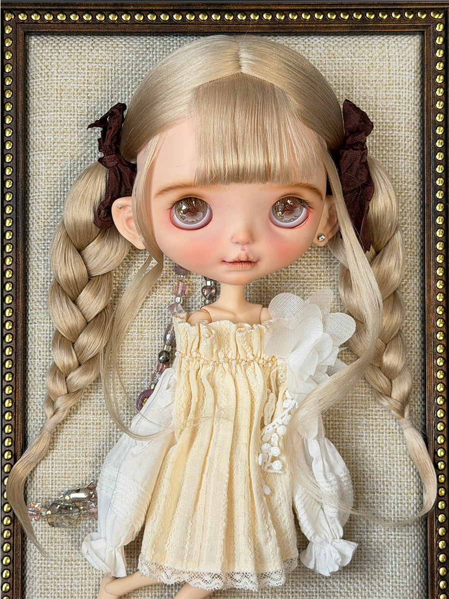 Braided Twin Tail Short Blythe Wig - Handmade Doll Hair - ToastDoll