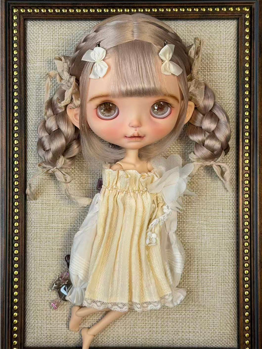 Braided Twin Tail Short Blythe Wig - Handmade Doll Hair - ToastDoll